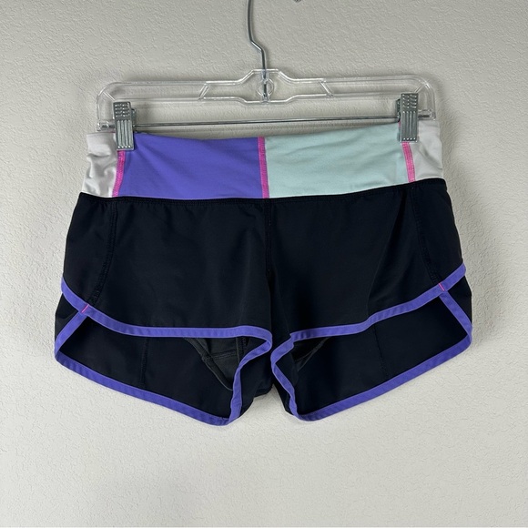 Lululemon Black Blue Purple Run Speed Athletic Athleisure Shorts Size 4 - Picture 1 of 6